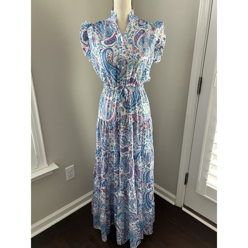 Pinch Blue Paisley Flutter Sleeve Maxi Dress Size Small EUC